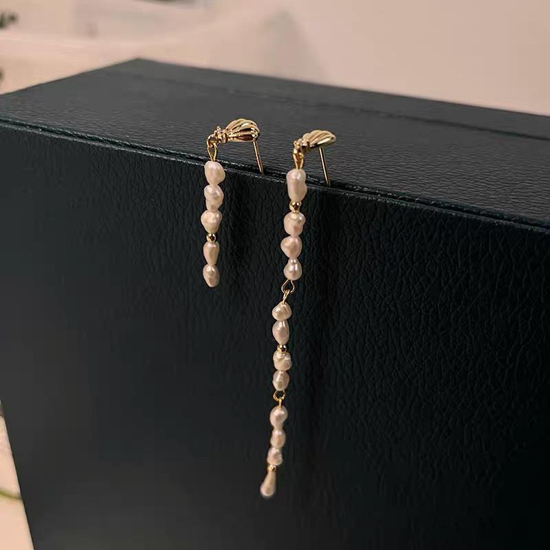 Серьги с диким жемчугом Кеши Барокко Элегантные серьги Умная серебряная игла Серьги с бахромой Неправильный стиль Silver needle