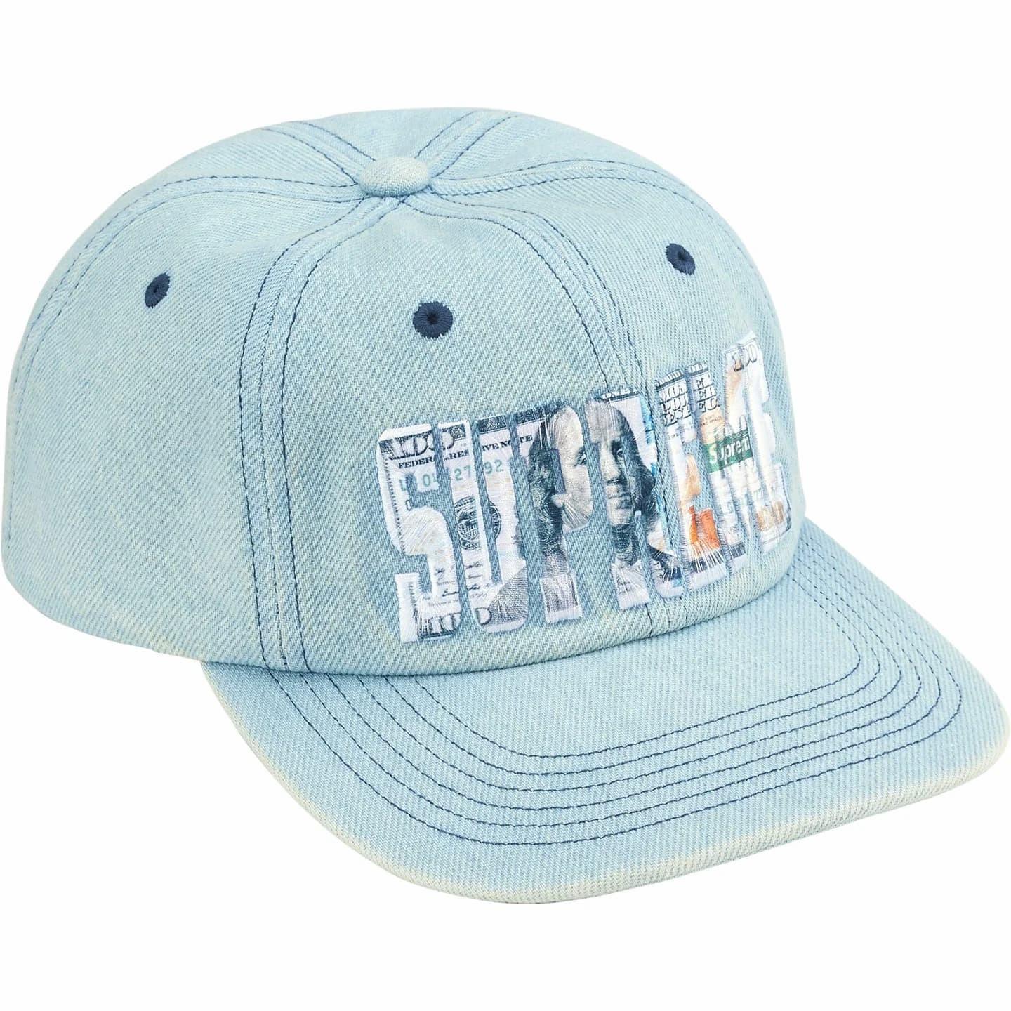 770061 Supreme Embroidered Money Logo 6-Panel Denim One-Size