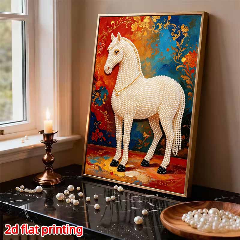 5D Pearl Art Majestic Horse Design DIY Rhinestone Painting Frameless Wall Decor Handmade Craft Gift for Home Bedroom Living Room