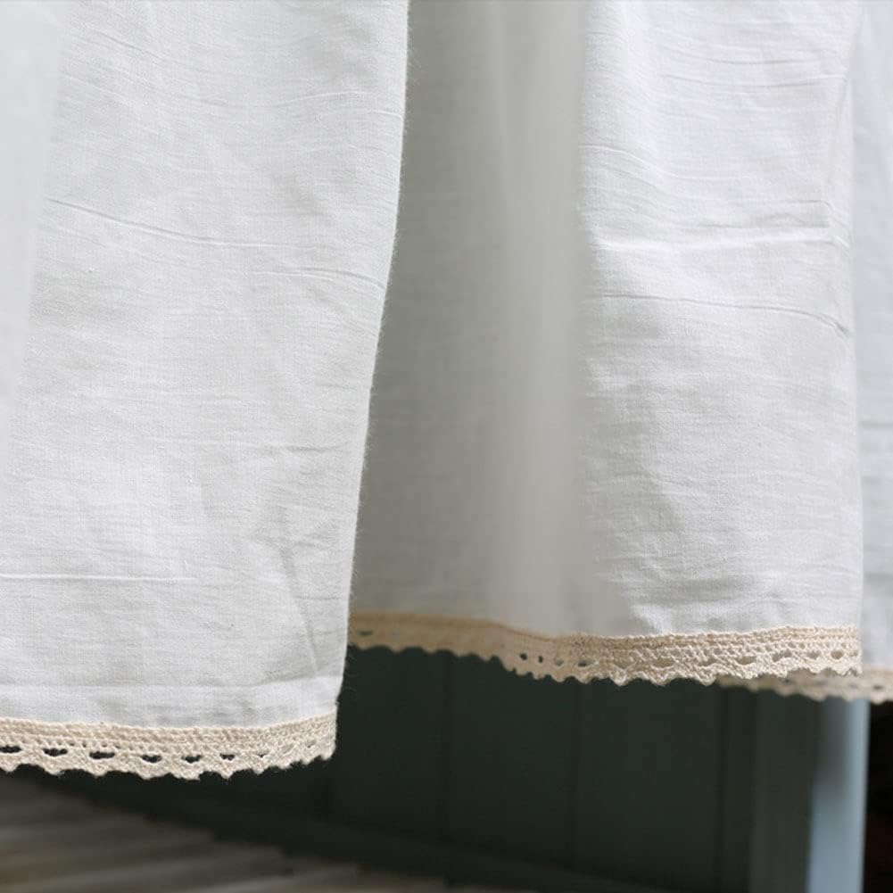 vctops Cotton Crochet Splicing Tier Curtains Tie Top Semi Sheer Cafe/Kitchen Curtains Rustic Short Curtain for Small Windows, 1 Panel (White,