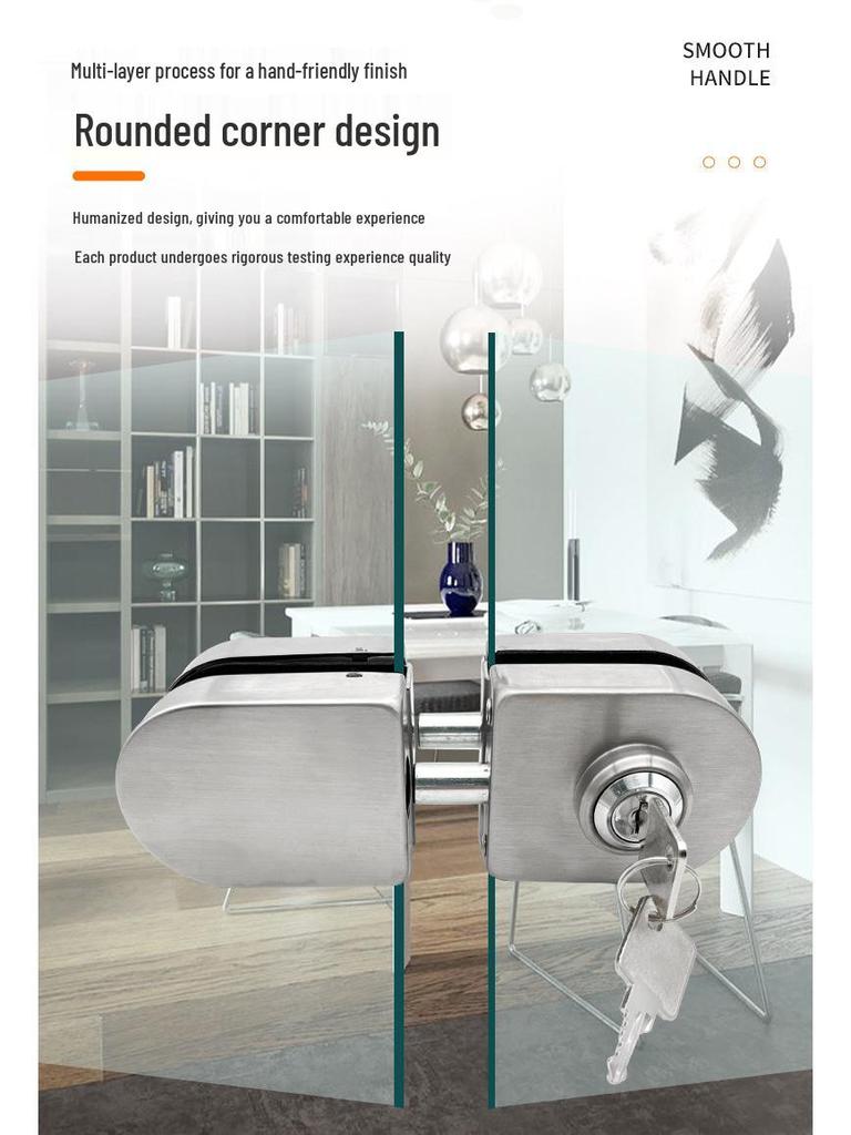 304 Stainless Steel Frameless Glass Door Bolt Lock for Single/Double Doors, No-Drill Padlock