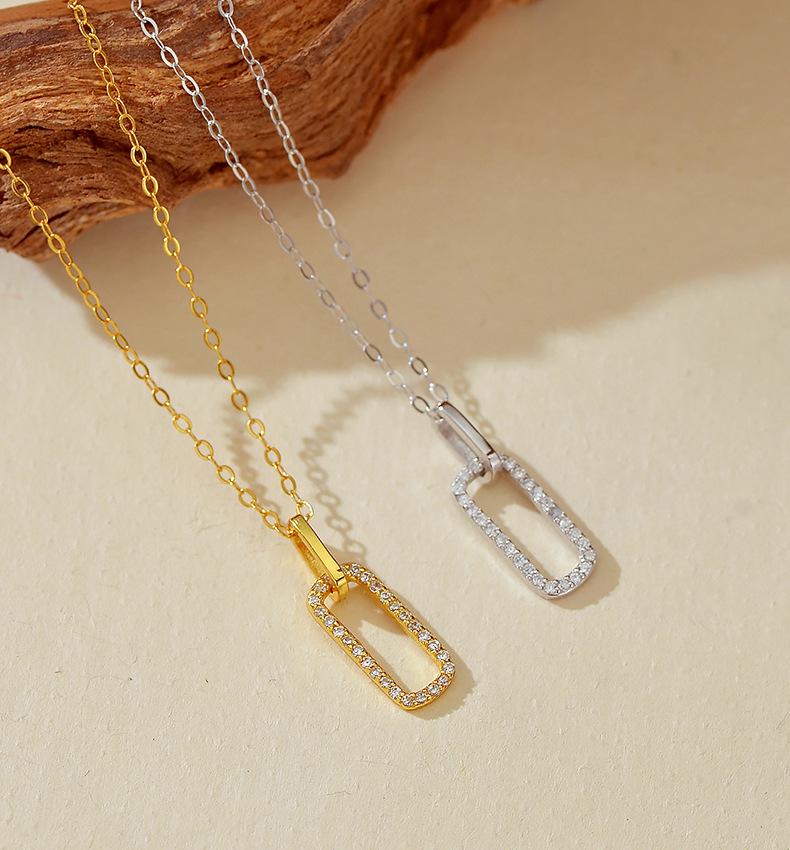 Silver Double Empty Square Buckle Zircon Necklace Exquisite Geometric 18k Gold-plated Charm Necklace for Women Gifts Jewelry