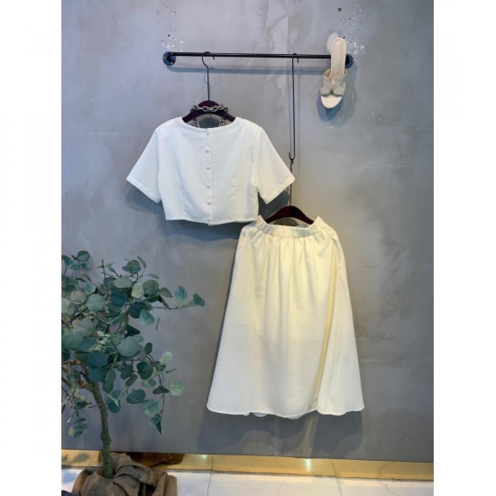 C S In The Room Rite Crop baCk Button blouSe Flare Long Skirt Set
