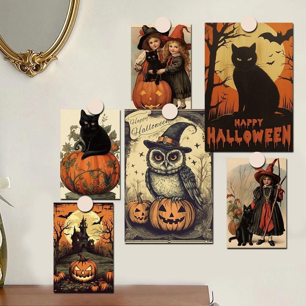 10pcs/set Castle Broom Black Cat Wall Stickers Halloween Greeting Cards Party Invitations