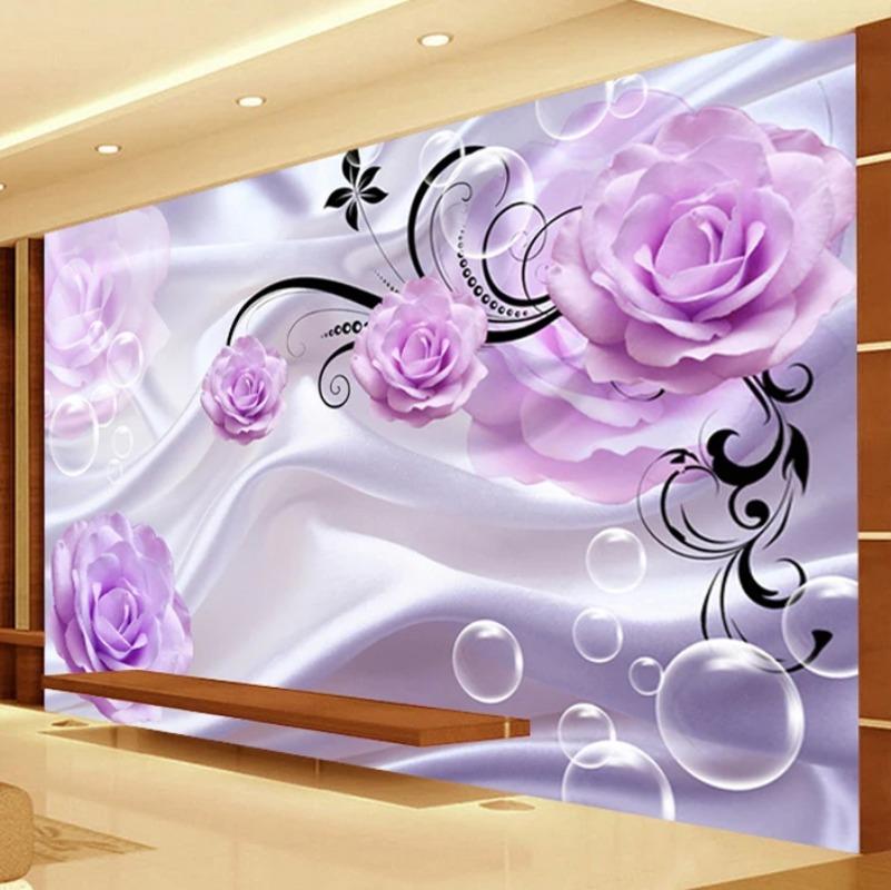3d Modern Photo Wallpaper Purple Flowers Mural Living Room Tv Sofa Bedroom Background Wallpaper Home Decor