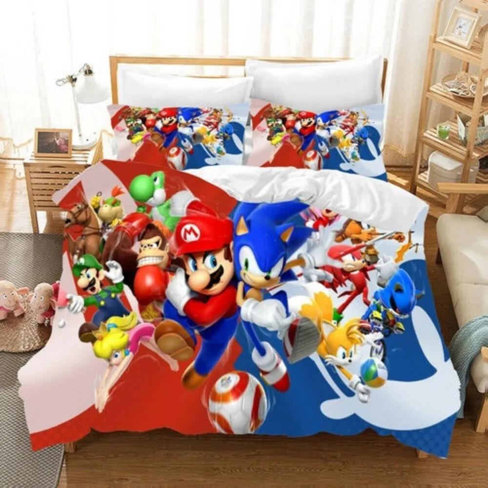 Anime The Movie Sonics Printing Bedding Set Anime Digital Cartoon Hedgehogs Duvet Cover Comforter Bed Youth Kids Girl Boys Gift
