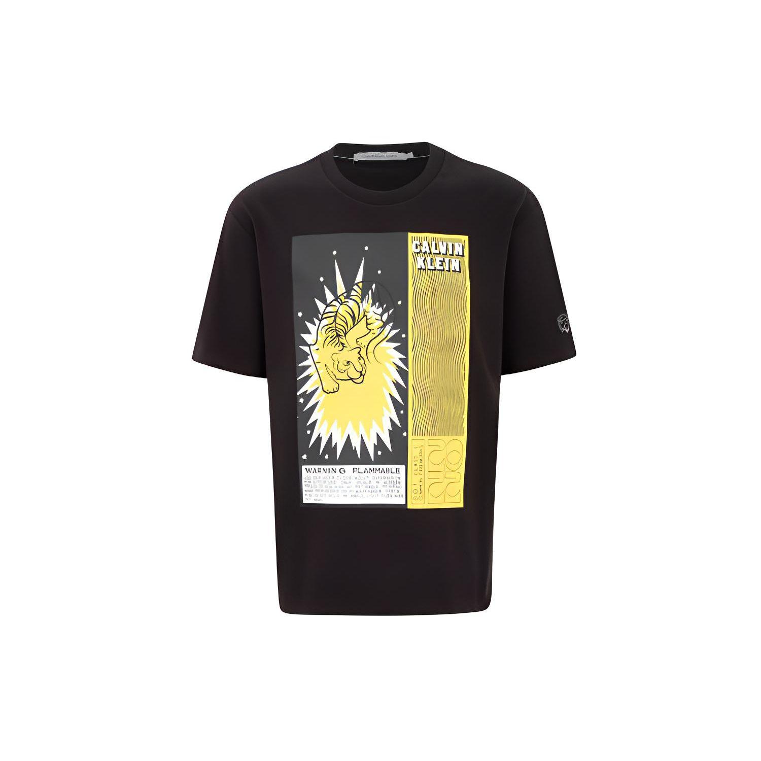 

Calvin Klein Cartoon Logo Print Embroidered T-Shirt Unisex Tops Black J400108-BEH L