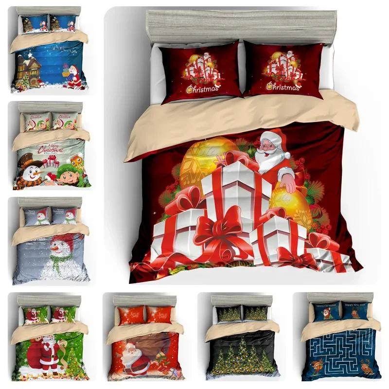 Bedclothes Diagonal Printing Christmas Bedding Set Reindeer Santa Claus New Year'S Decorative Bedroom Quilt Cover Set Cartoon K8