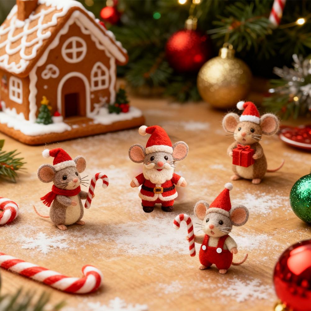 Wool Felt Mouse Ornament Christmas Holiday Home Docor Cute Small Ornaments Kit Gifts Mice Felted Mouse Needle Handmade K3G5