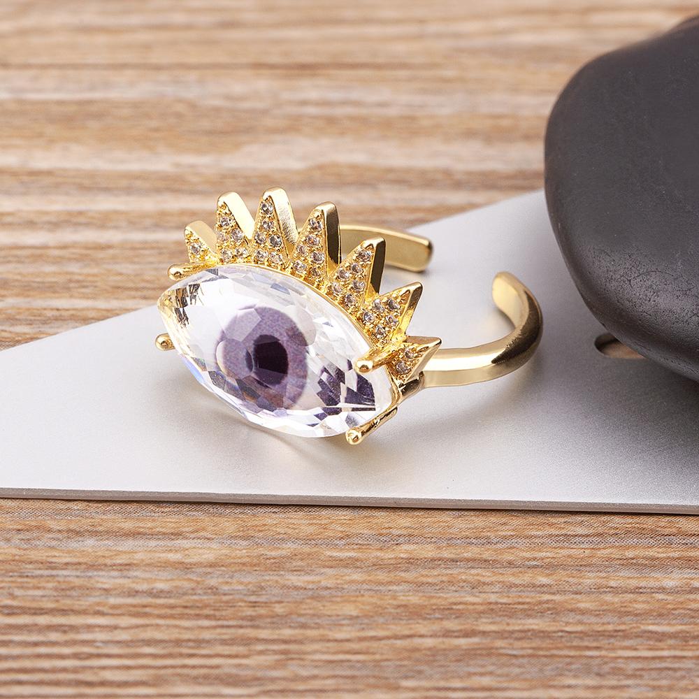 Nidin Trendy Bohemian Lucky Colorful Evil Eye Transparent Rhinestone Opening Adjustable Ring Womem Elegant Jewelry Fine Gift