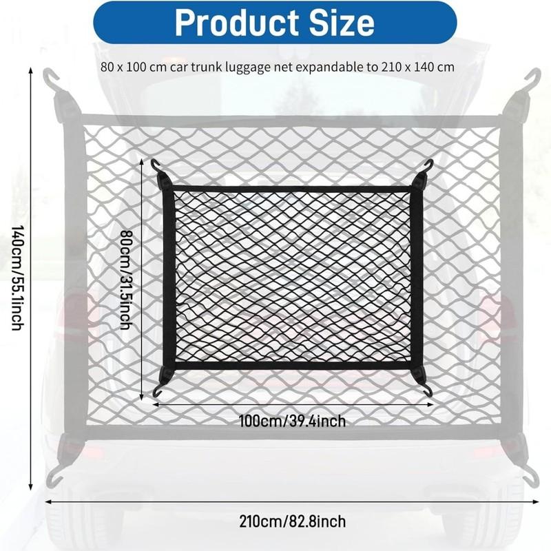 Adjustable Large Elastic Car Boot Net Nylon Mesh Organizer For Car Boot Vehicle Camper Van SUV 100x80cm With 4 Hooks 4 Straps