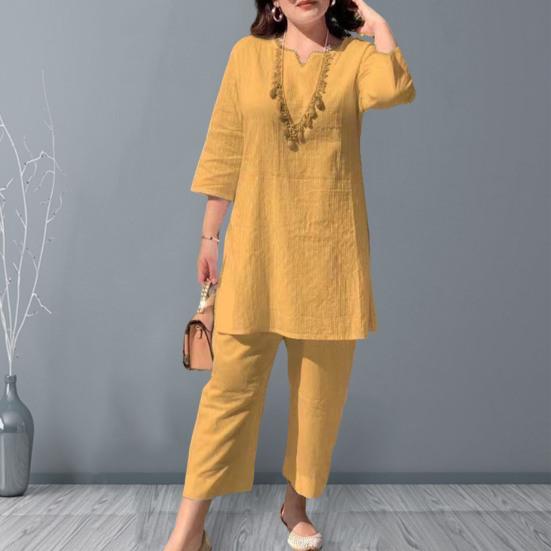 1 Set Damen Outfit V-Ausschnitt Elastische Taille Ethnischer Stil 46085 Ärmel Schweißabsorption Tägliche Kleidung Einfarbige Damen Sommer T-Shirt