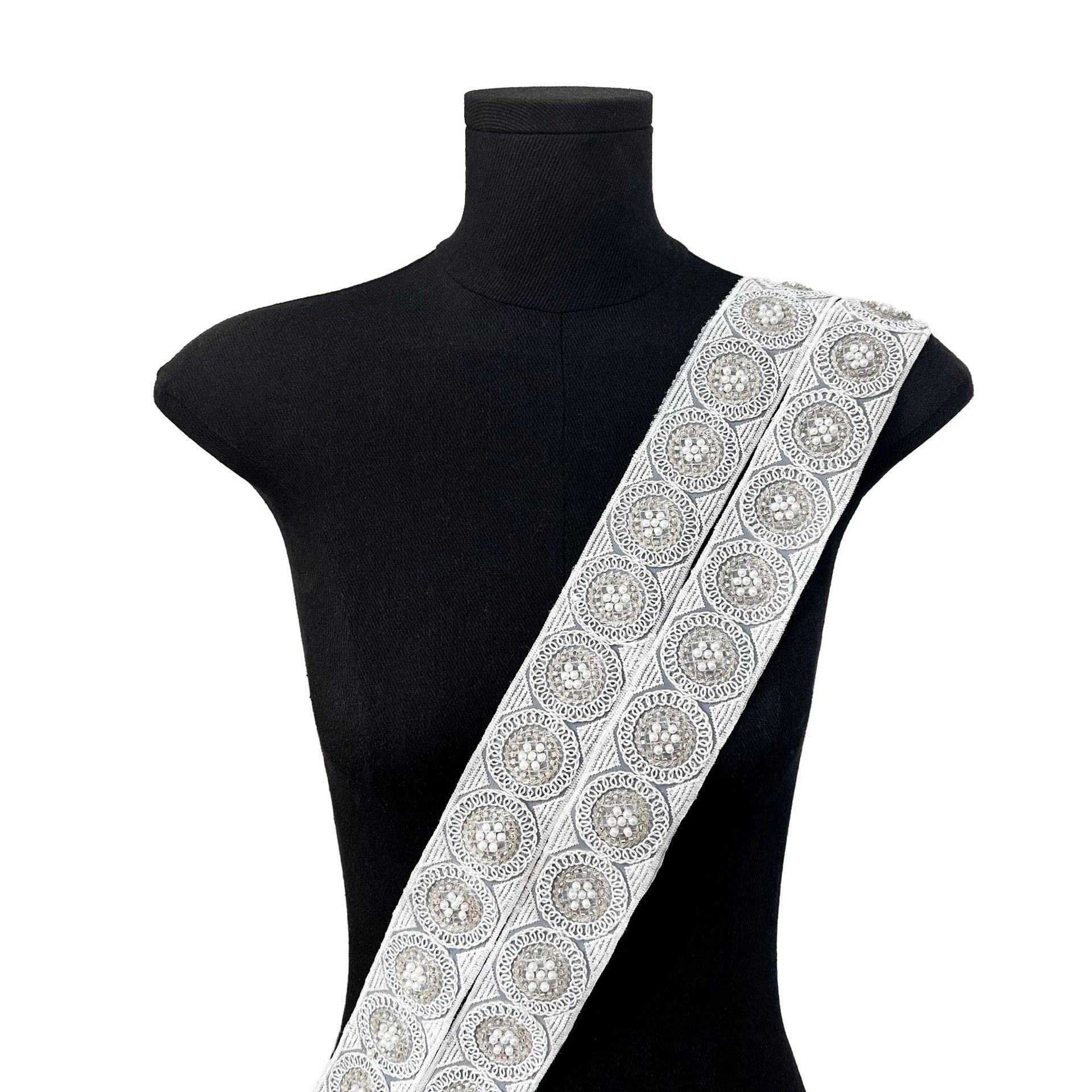 

4.5Cm Handmade Beads Strands Ethnic Style Barcode Clothing Neckline Cuffs Belt Decorative Lace Accessories T3046 white one size