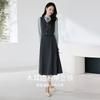 French fake two-piece spliced waist cinching dress
