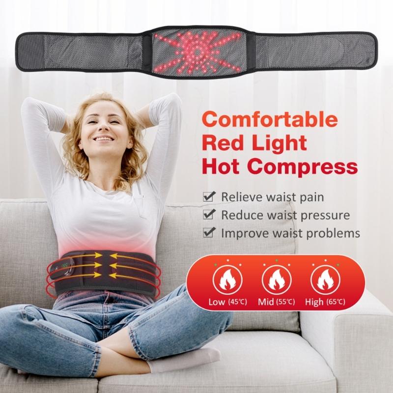 Heated Lumbar Support Belt Heating Pad for Back Pains Relief with Vibrating Massage Rechargeable Battery Comfortable Fit
