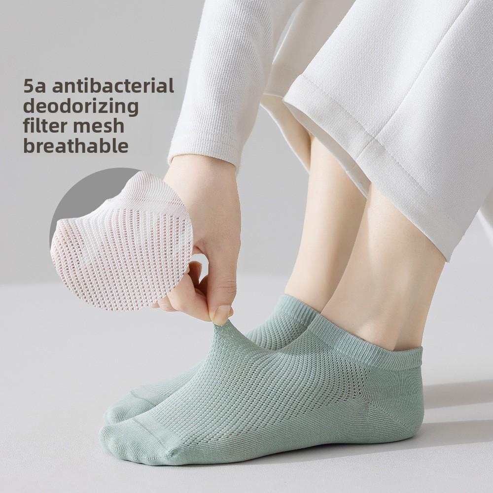 Female Summer Leisure Pure Cotton Mesh Sweat Absorption Boneless Antibacterial Not Off Heel Socks