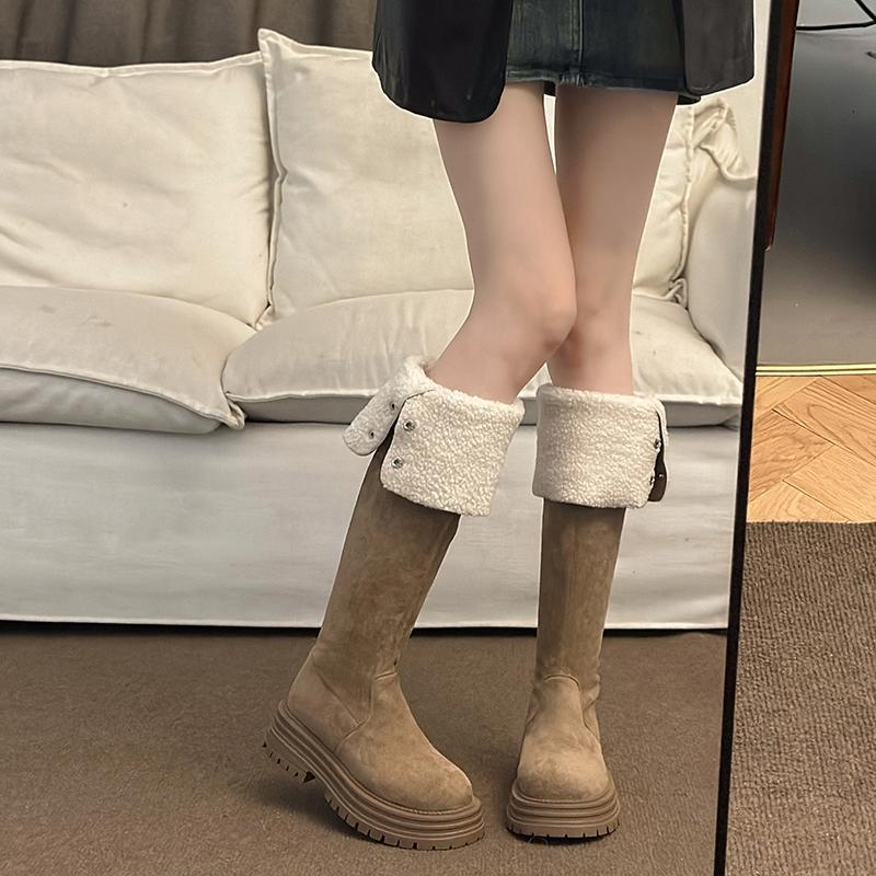 Over-Knee Long Boot Women Winter Thiened High Heel Lamb Fur Double-Sided Wear Knight Boot Velvet Surface Korean Sle