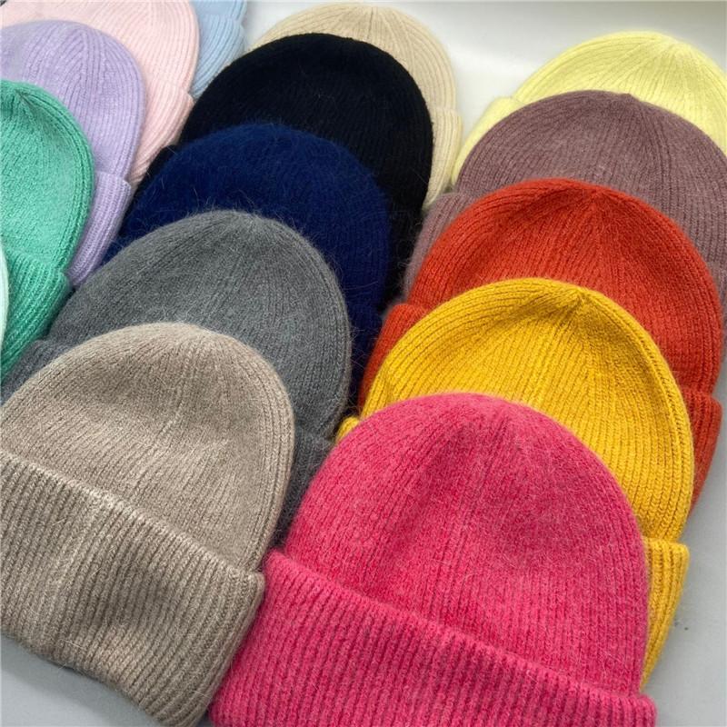 Adult Thick Warm Rabbit Fur Beanie Cap Men Women Solid Knitte Hat Solid Multi Colors Skullies Ski Hip Hop