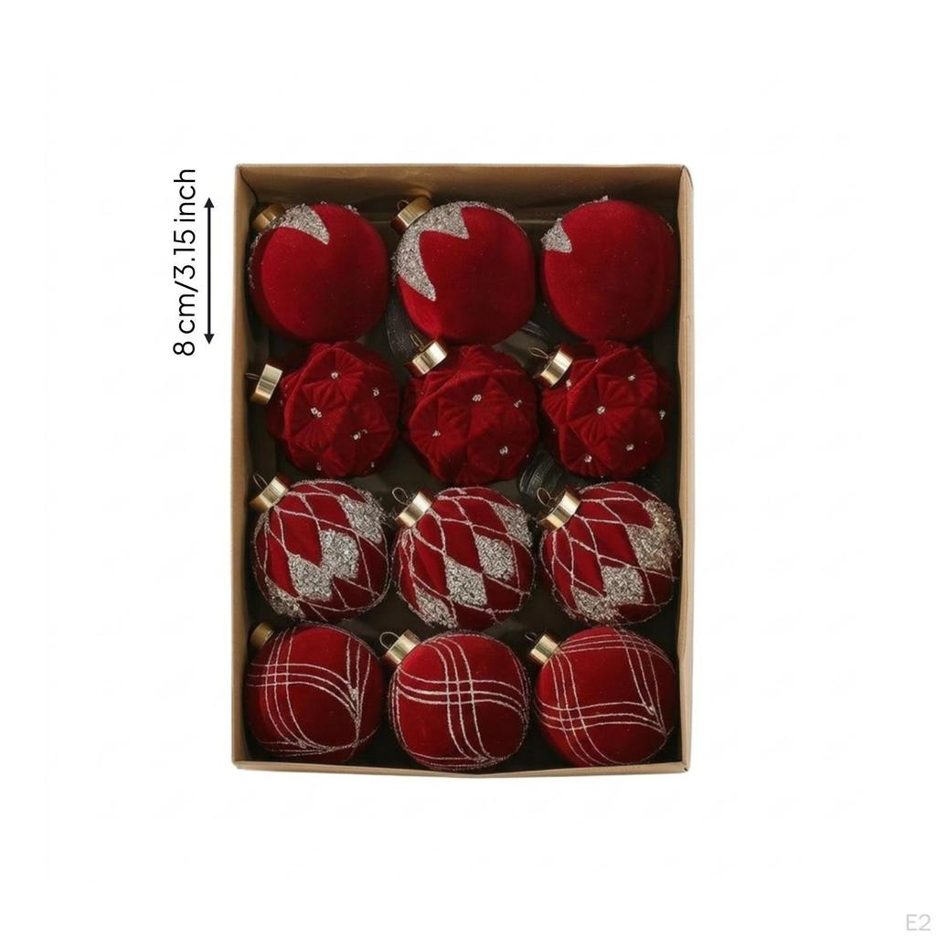 12 Pieces Flocked Velvet Ornaments Elegant Christmas Ball with Gold Cap Festive