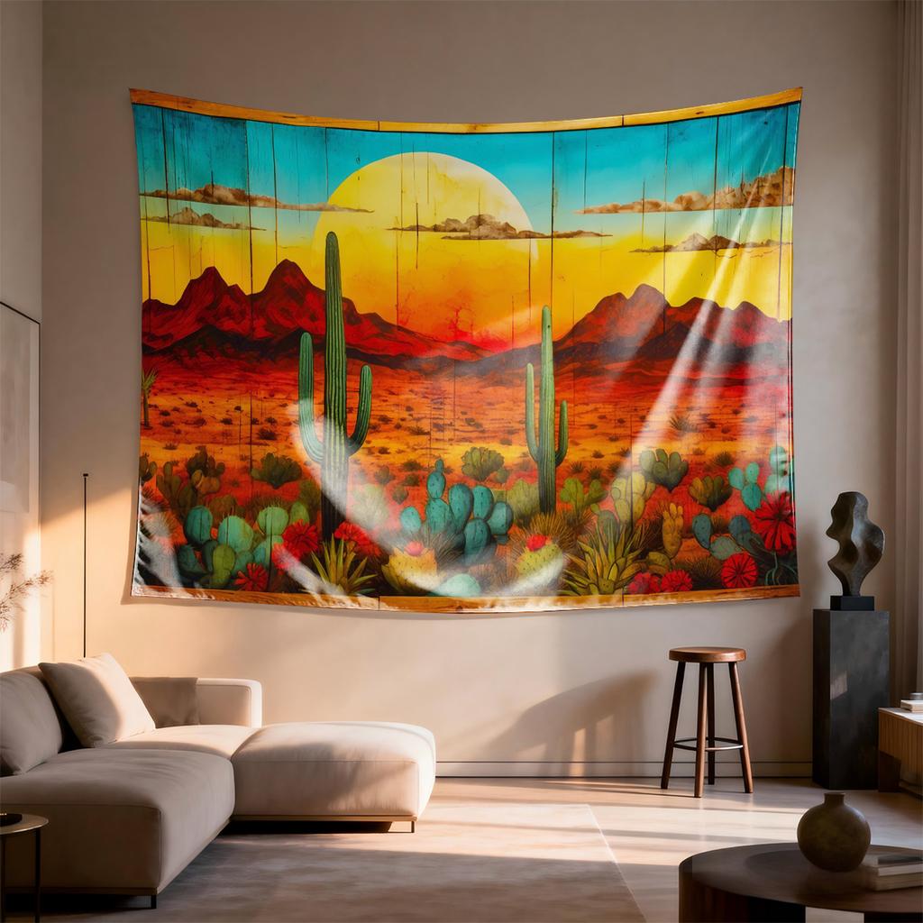 Desert landscape with cacti Digital printing polyester wall tapestry suitable for use living rooms bedrooms offices bars party