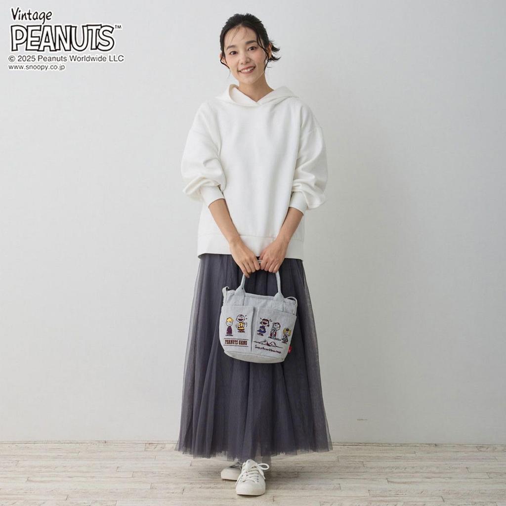 ROOTOTE Snoopy Embroidered Mini Tote Bag with Shoulder Baby 0C 8422 Light Strap, Lou, Pockets, Peanuts, (04 Gray)