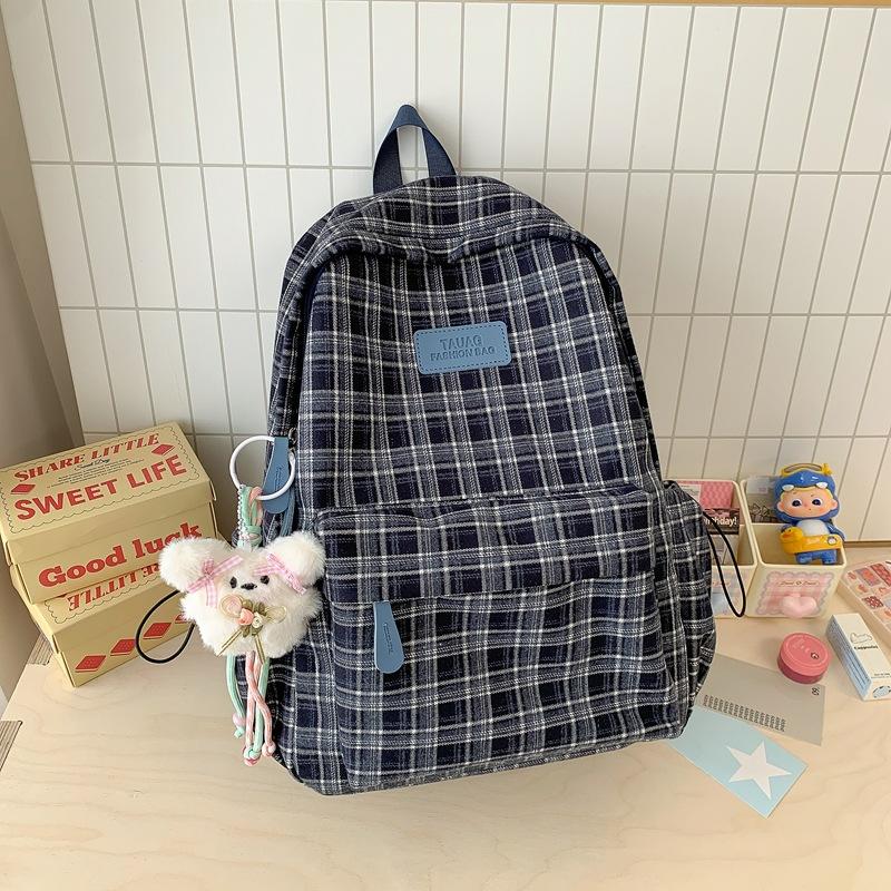 Schoolbag Autumn and Winter New Retro Plaid Backpack Female College Student Korean Version Large Capacity Lightweight Backpack College Style