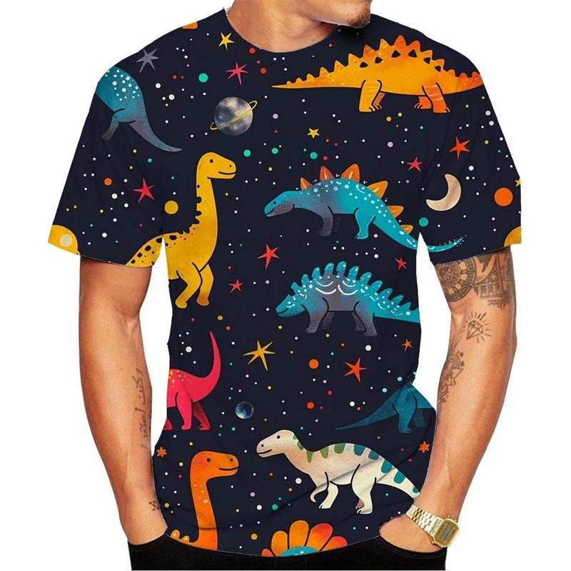 Cartoon Dinosaur Pattern T-Shirt For Men Animal 3D Printed Short Sleeve