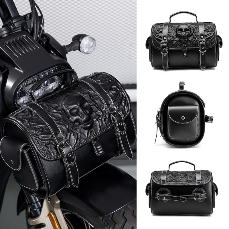 Kantige Totenkopf Motorrad Satteltasche Synthetisches Leder Werkzeugtasche mit Gothic-Stil & Geräumigem Innenraum für Motorräder