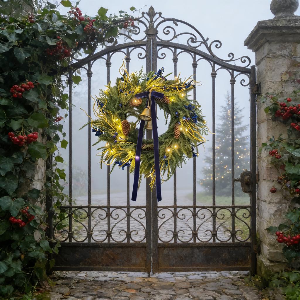 3D 55CM Simulierter Nadeln Norfolk Glockenblume Wandbehang Weihnachts-Türhänger Kranz Dekoration