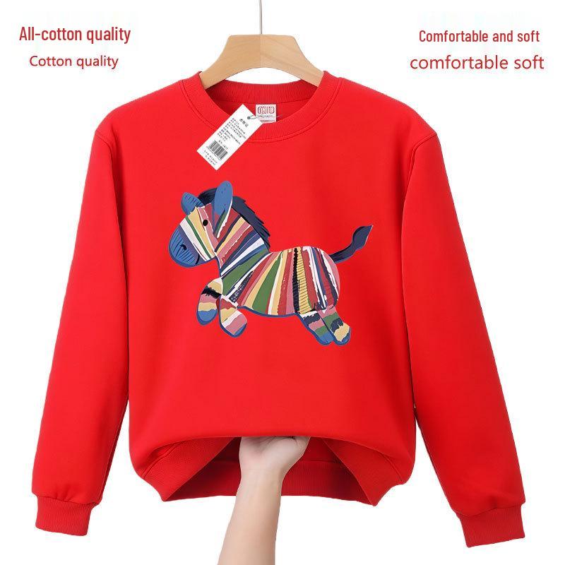Red Zebra Print Crewneck Sweatshirt - Unisex, All Cotton, Festive New Year 2026 Horse Zodiac