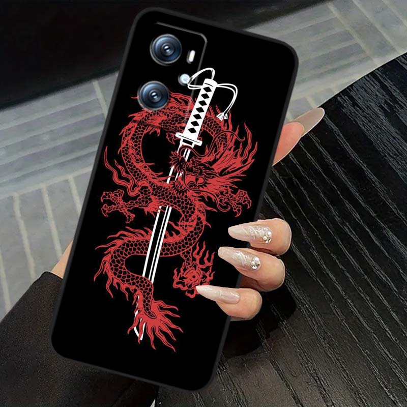 Fashion Dragon Illustration For OPPO Reno 5 6 7 A96 A40 A58 Realme GT A74 A78 Neo2 A74 A78 Find X5 X3 X7 X8 Black Phone Case