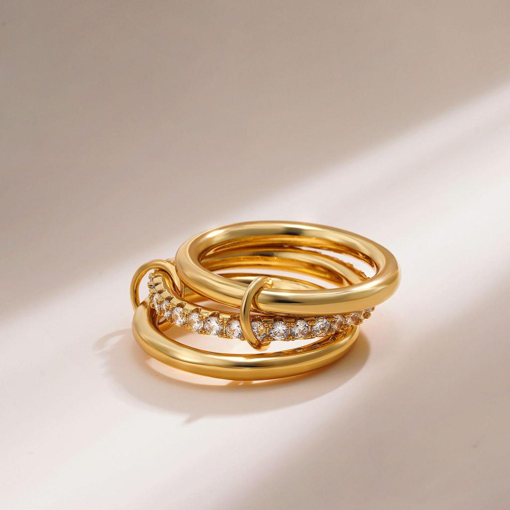 Interlocking Zirconia Two-Tone Diamond Ring, Multi-Element Plain Band