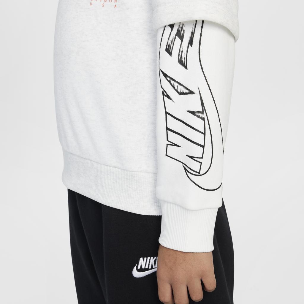 Nike Sportswear On The Move Faux Two-Piece Comfortable Stylish Pullover Drop Shoulder Long Sleeve Kids Tops Birch IB8206-051