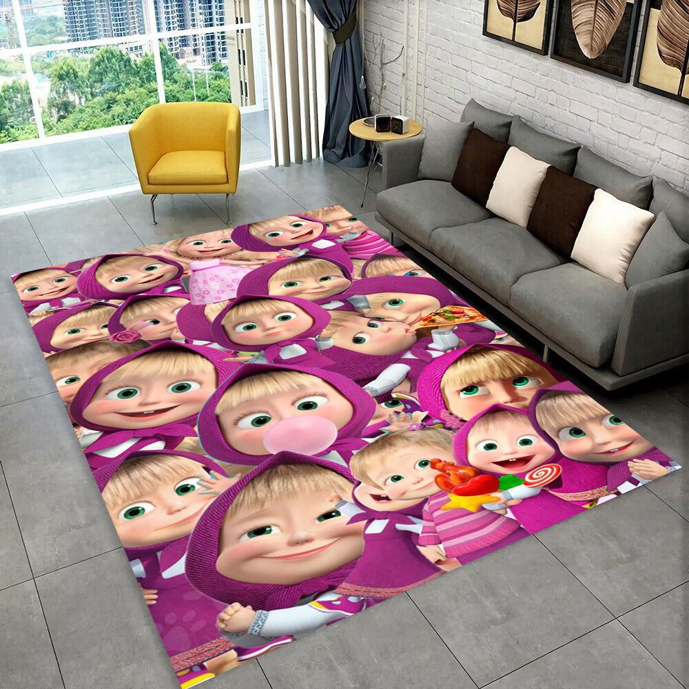 3D M-Masha Cartoon B-Bear Christmas Area Rug,Carpet Rug for Living Room Bedroom Sofa Doormat Decoration, Kids Non-slip Floor Mat