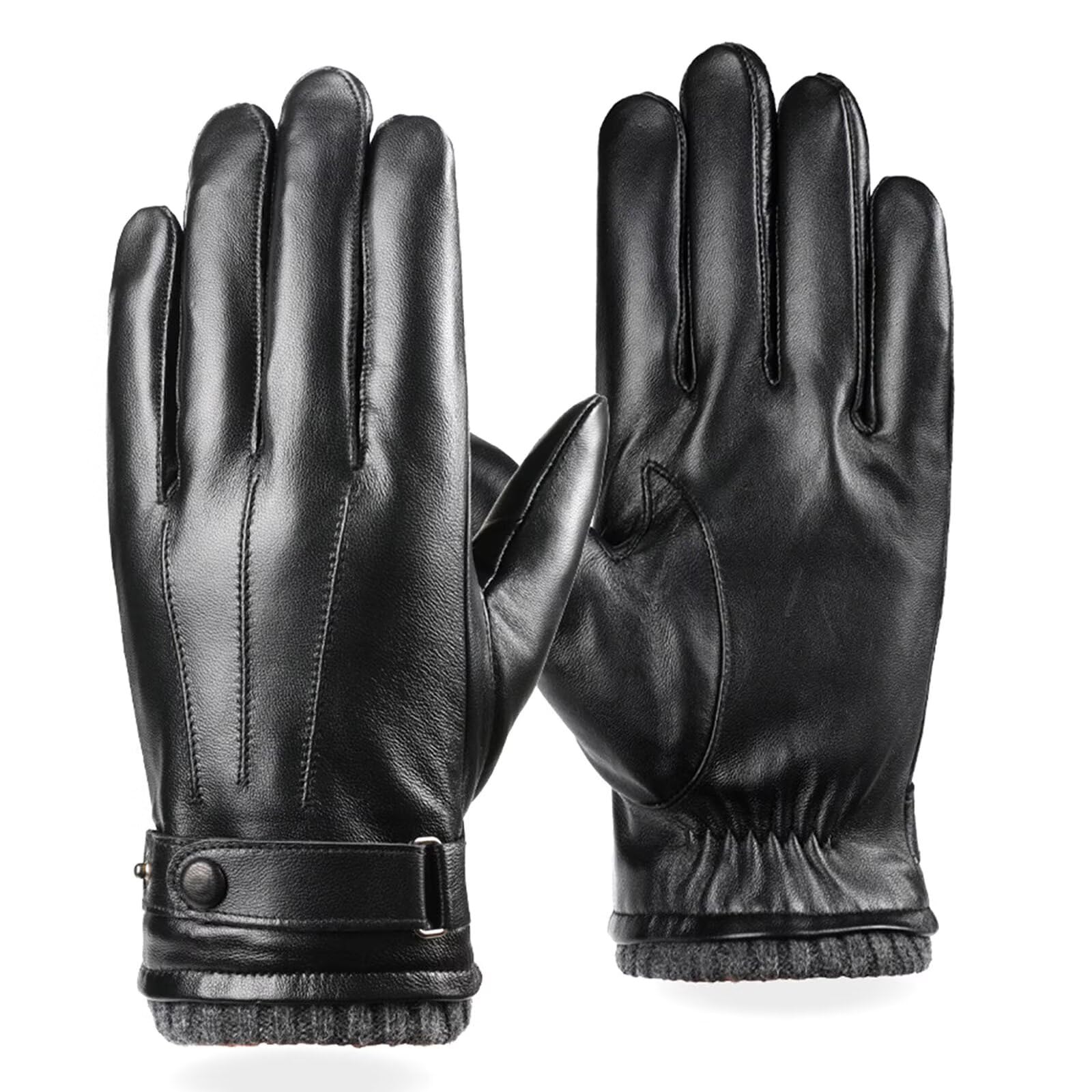 

LEZOOY Кожаные Перчатки из Овчины с Сенсорным Экраном и из ПУ Кожи и Усиленной Кнопкой Идеально для и Размер L Мужские Перчатки, Кожаные, Теплые, на Флисовой Подкладке, чёрный