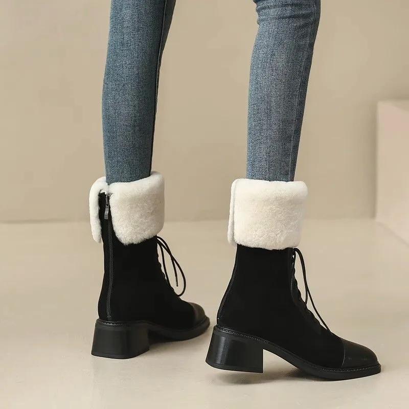 Fashion Women Soft Leather Snow Boots Non Slip Thick Plush Faux Suede Fur Boots Winter Warm Cotton Padded Platform Ankle Botas Mujer24
