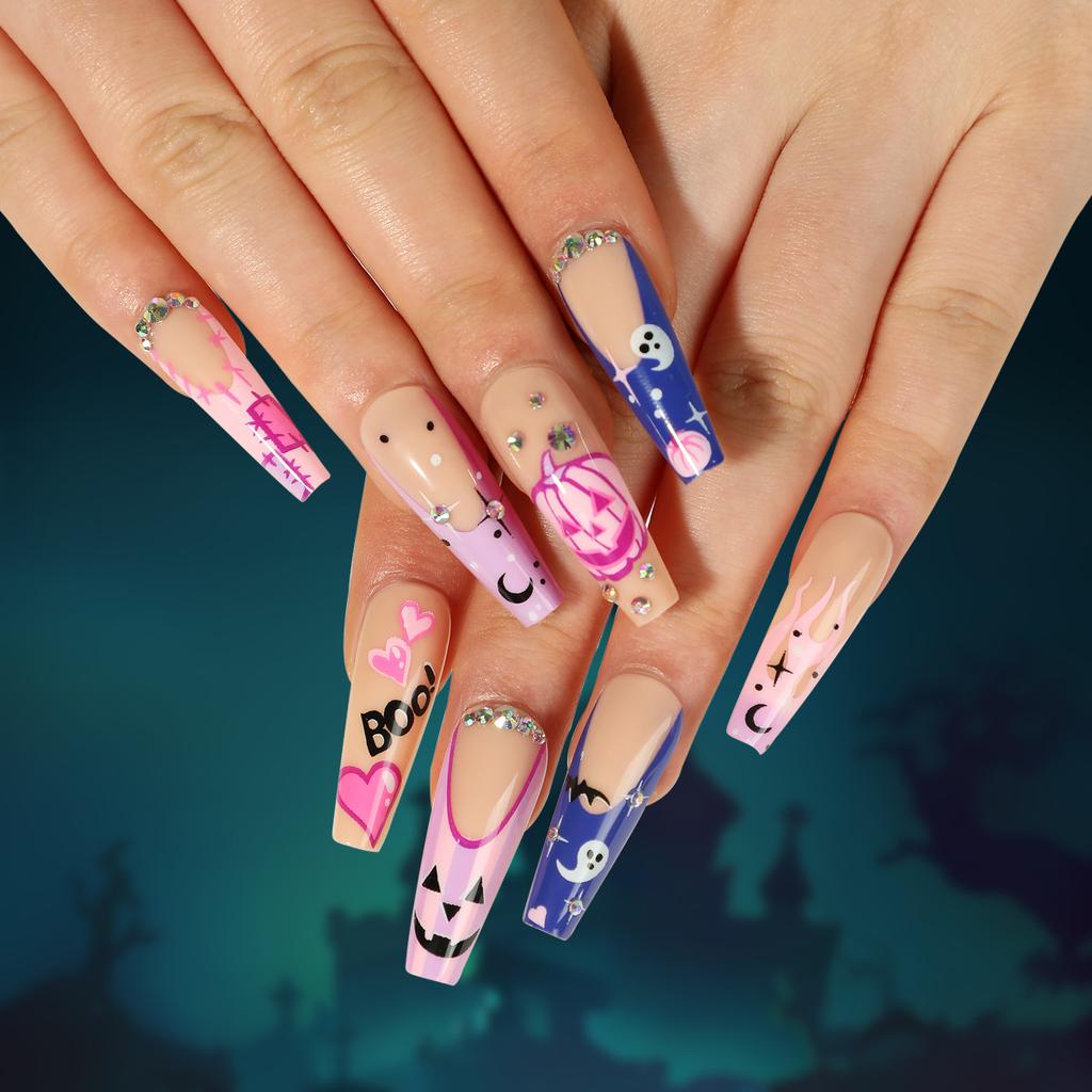 2025 New Halloween Wear Nail 3D Three-dimensional Nail Art False Nails European and American Spider Bat Nail Pieces