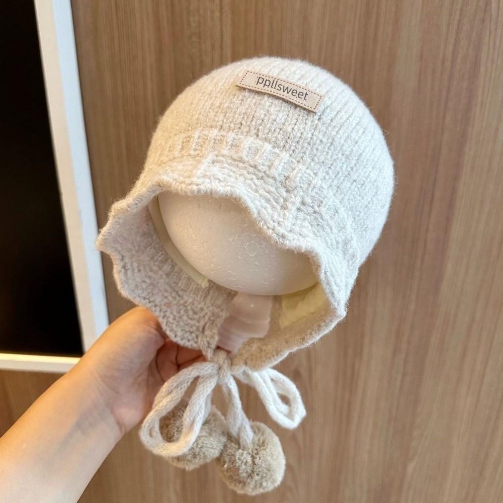 Pompom Baby Knit Hat Ear Protection Lacing Bonnet Soft Earflap Hats For Kids