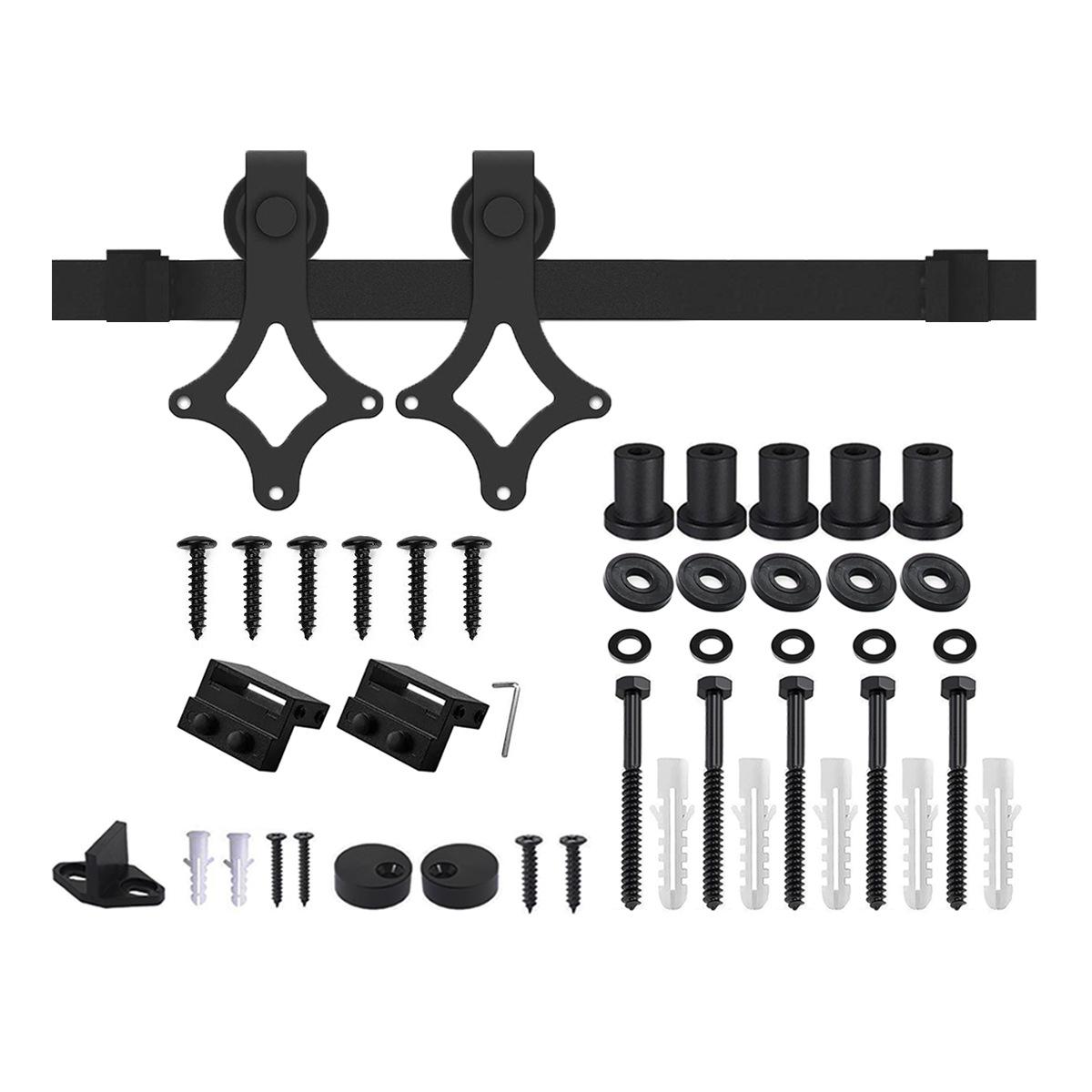

Diamond Silent Sliding Barn Door Hardware Set with Guide Track and Trolley Wheels Hook Pair