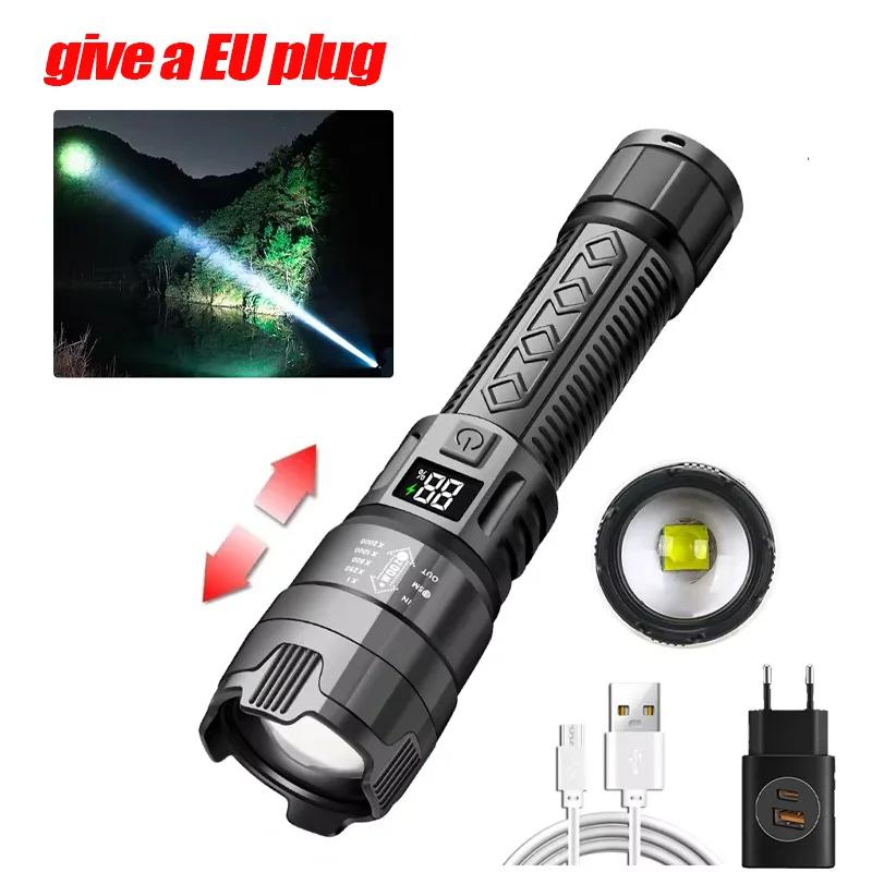 LED Flashlight USB Rechargeable Torch High Power Strong Light Flashlight Long Range Tactical Zoom Lamp Outdoor Camping Lantern