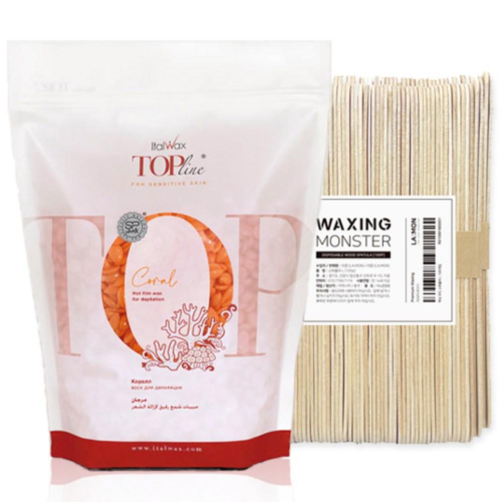 Italwax Hot Film Coral Wax for Sensitive Skin 750g + Waxing Monster Spatula L 100 Pcs 1 Pcs