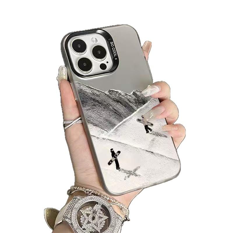 Skier for Apple 17Promax mobile phone case iPhone15/14/13 colored silver 16Promax trend