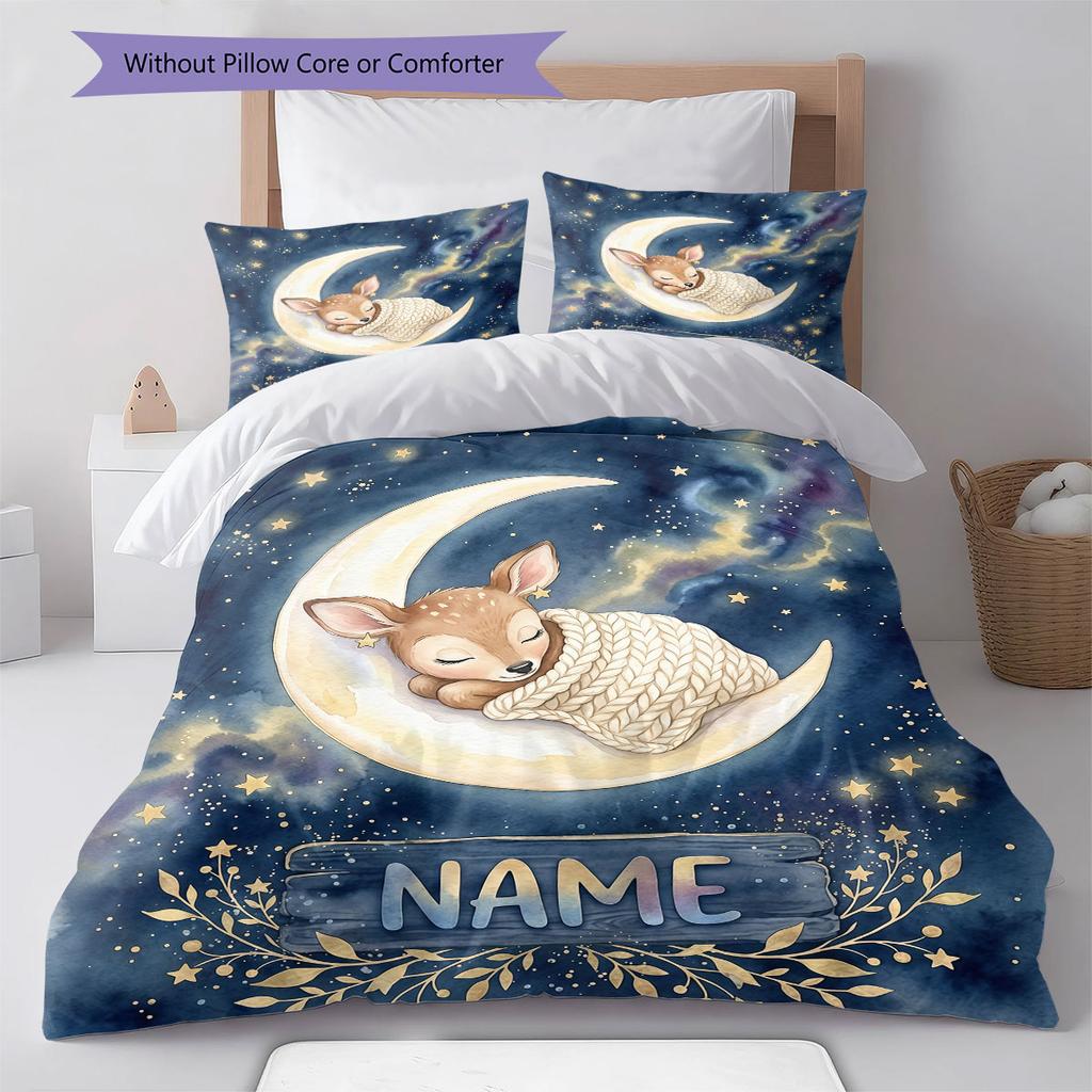 Custom Name,Moon Animal Pattern Bedding Home Decoration Birthday Gift ( 1 duvet cover + 2 pillowcase, without core),fan merchandise.