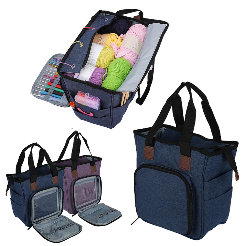 Sewing Machine Storage Bag Large capacity Waterproof Yarn Knitting Tote Tools Bag Needles Crochet Hooks DIY Sewing Kit Bag blu