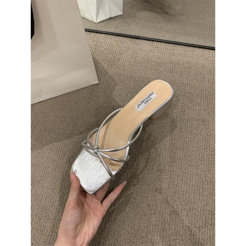 Silver with skirt outer shoes thick heel sandals square head spring and summer women s sandals high heels high heels 35