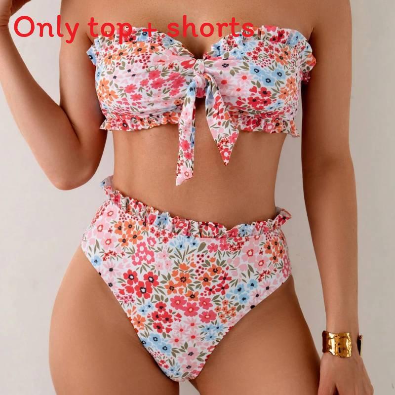 Women Trendy Strappy Bikini Swimsuit With Ruffle Edges For Water Sports And Beachwear