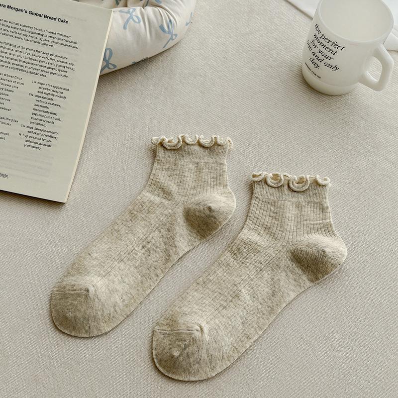 Fungus Edge Socks Women'S Short Tube Solid Color Cotton Socks Spring And Summer Thin Cute Lace Socks Trendy Women'S Socks