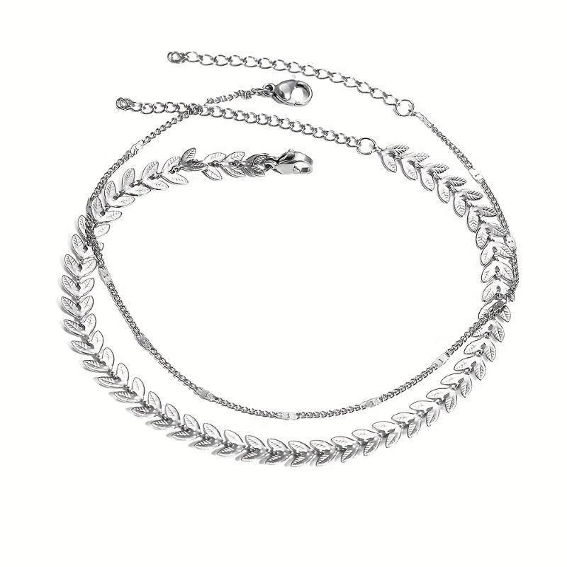2 Pieces/set of Personalized Creative Leaf Shaped Ankle Chains, Women's Ankle Accessories, Beach Holiday Party Zircon Gifts
