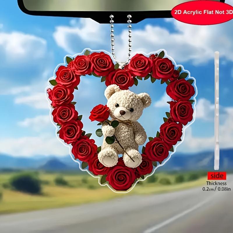 2D Acrylic Car Pendant Valentine's Gift Cute Hanging Ornament Romantic Rearview Mirror Decor Car Interior Accessories for Lovers