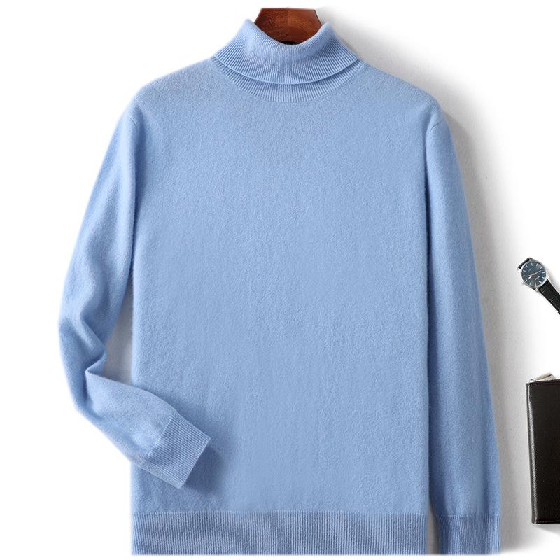 New high lapel cashmere sweater men's solid color knitted primer sweater loose inner sweater